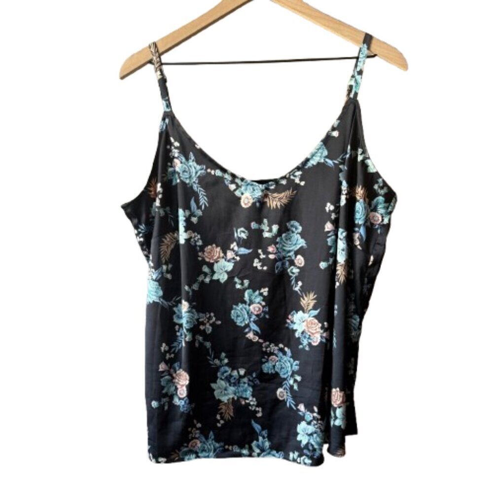 Women's Plus 1X WHBM Silky Floral Camisole V-neck Black Blue Tan